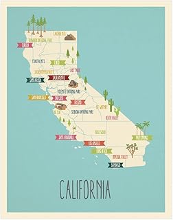 Map of California – California State Minimalist Map Poster – California map Abstract Wall Art Print (11” x 14”) for Home Decor, Suitable for Any Room, Bedroom, Living Room and Office (Blue)