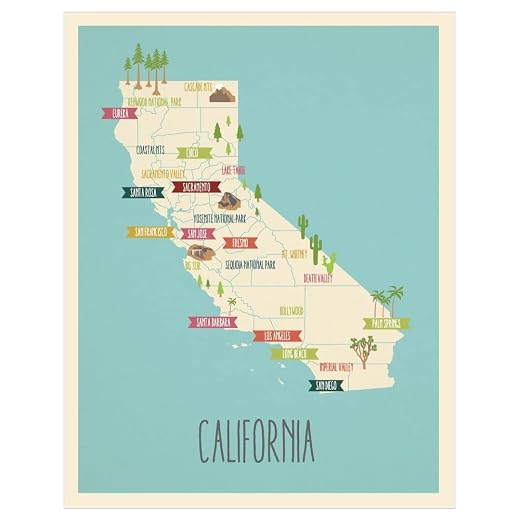 Map of California – California State Minimalist Map Poster – California map Abstract Wall Art Print (11” x 14”) for Home Decor, Suitable for Any Room, Bedroom, Living Room and Office (Blue)