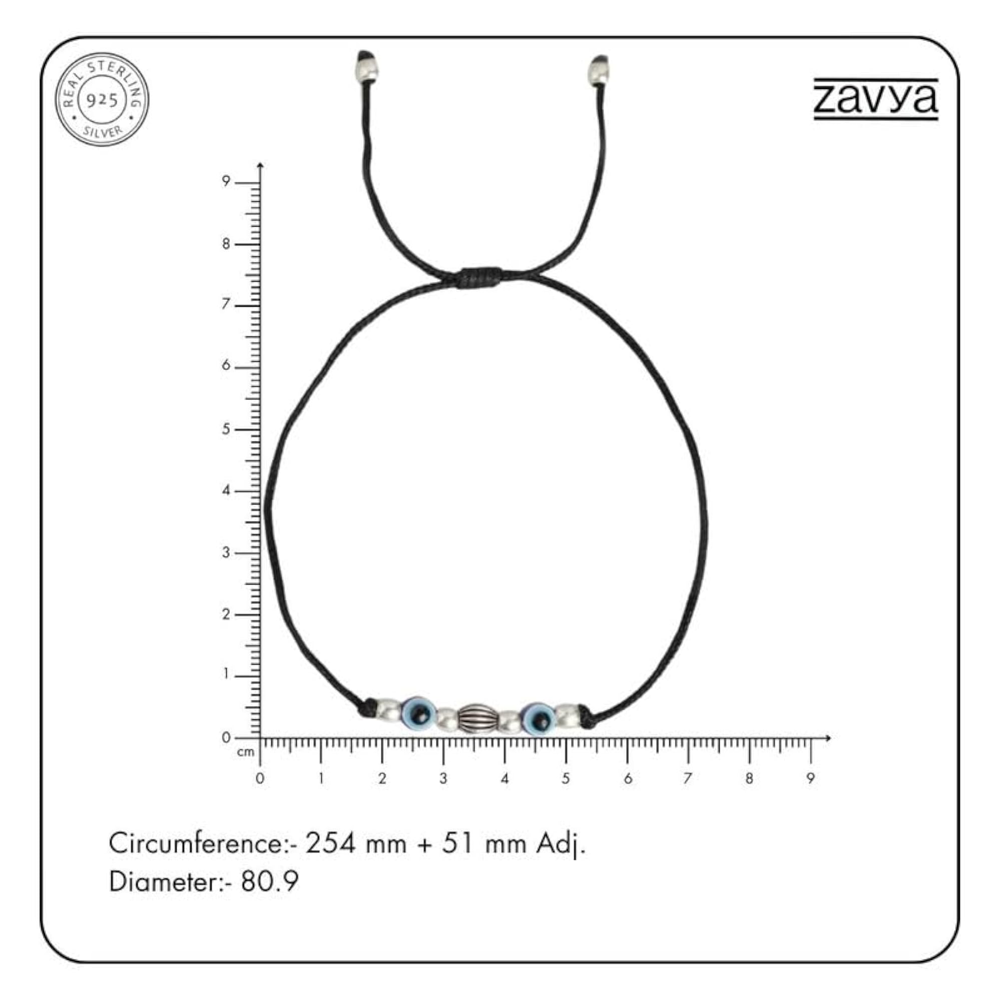 Women's 925 Sterling Silver Beads Evil Eye Rhodium Plated Thread Anklet, Pair
