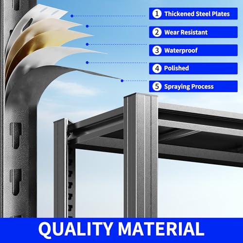 Heavy Load Storage Shelf, Garage Shelf, 6 Levels, Adjustable Height, 45 x 120 x 210 cm, Load up to 1000 kg, Metal Shelf for Basement, Garage, Warehouse, (Black) - Image 5