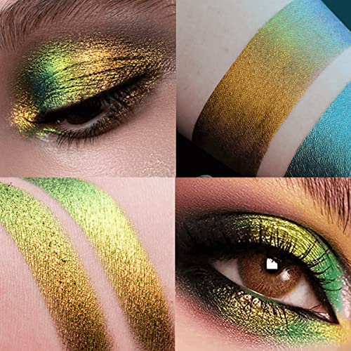 Multichrome Liquid Eyeshadow, Chameleon Metallic Green Gold Color Shifting Holographic Gel Eye Shadow, High Pigmented, Quick-Drying, Waterproof Glitter Shimmer Gradient Eye Gloss Makeup (Ember) #TOP1
