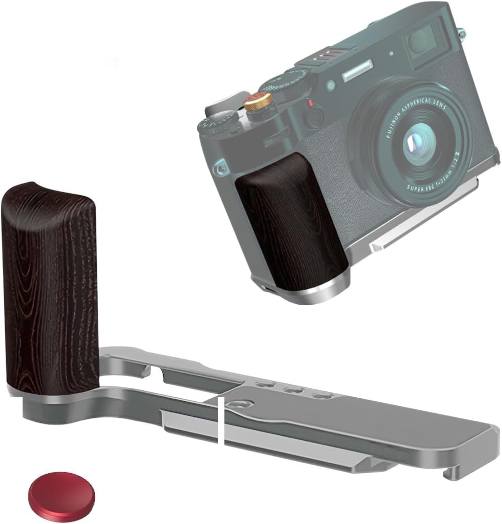 Fotoconic X100VI / X100V Handgrip L-Shape Grip with Quick Release Plate for Arca, Lightweight Silicone Side Handle, Shutter Button and Hot Shoe Cover for FUJIFILM X100VI / X100V Cameras (Silver)