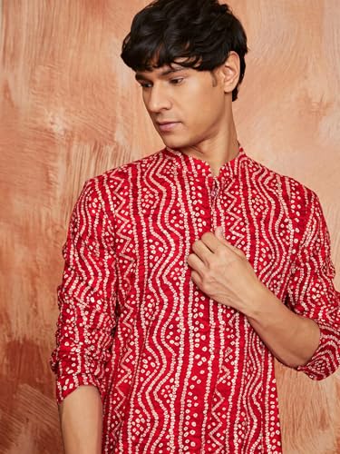 Image of VASTRAMAY Men's Bandhani Rayon Kurta