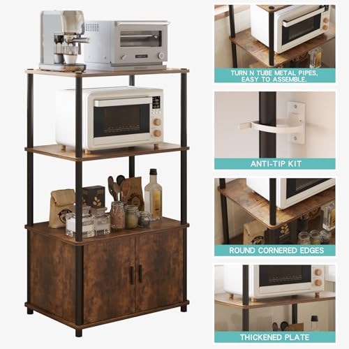 Image of Amazon Brand - Umi 3-Tier Microwave Stand with Storage Cabinet, Kitchen Storage Rack, Baker's Rack, Bookshelf, Printer Stand, Multipurpose Standing Shelf Unit with Doors for Kitchen, Living Room
