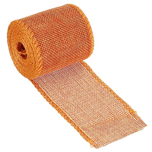 PATIKIL 2.36 Inch Wide 3.28 Yards Burlap Fabric Ribbon, 1 Pack Wired Jute Craft Roll for Party Home DIY Wrapping Decoration Orange