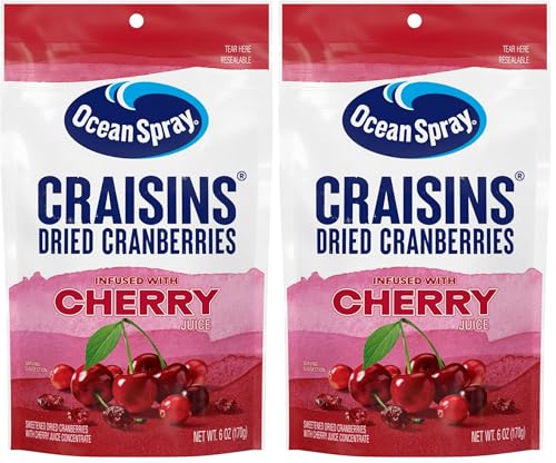 Image of Ocean Spray Craisins Sweetened Dried Cranberries, Cherry Flavored, 6oz Pouch (Pack of 2)