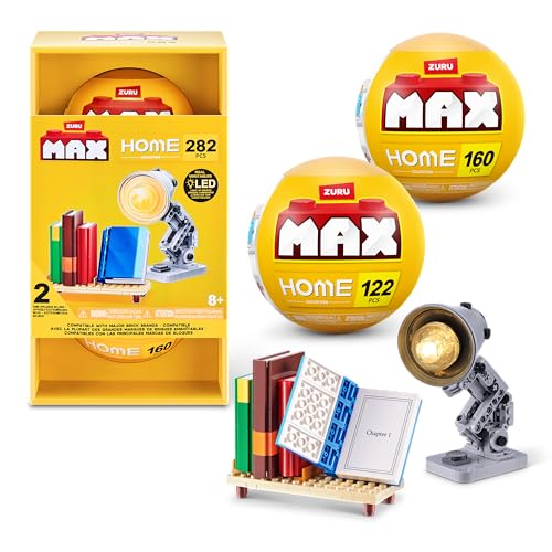 MAX Build More Premium Home Collection 2 Pack (Books & Lamp) by ZURU Novelty Unboxing Toy & Building Brick Collectible Minis with 282 Pieces