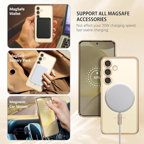 Image of VONZEE Clear Logo Electroplating Transparent Case for Samsung A16 5G, Magnetic Plating [Support for MagSafe Charger] TPU Cover, Individual Camera Protection for Each Lens - Desert Titanium