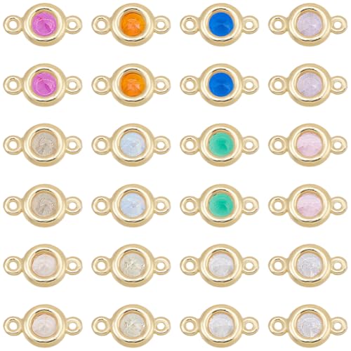 SUNNYCLUE 1 boîte de 18 breloques Connecteurs en Zircone Cubique Plaquées Or 24K Véritable Serties de Pierres de Naissance Pendentifs Ronds en Forme de...