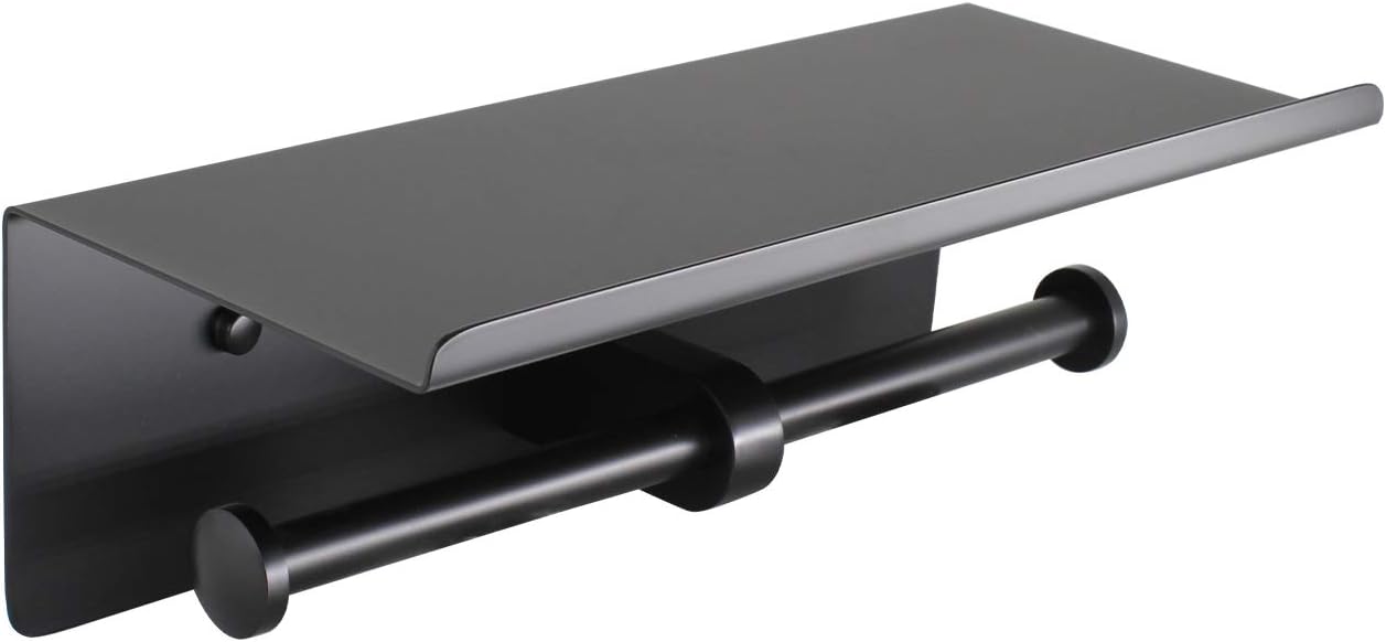 Double Paper Holder, Paper Roll Holder with Shelf, Stainless Steel Roll Holder for or Bathroom Wall Mount Brushed Finish