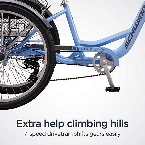 Schwinn Meridian Adult Trike, Three Wheel Cruiser Bike, 7-Speed, 26-Inch Wheels, Cargo Basket, Periwinkle