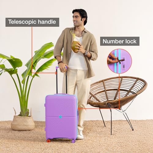 Image of Nasher Miles Bali Hard-Sided Polypropylene Check-in Luggage 28 inch | 75cm | 8 Wheels Large Trolley Bag for Travel | Suitcase (Purple)