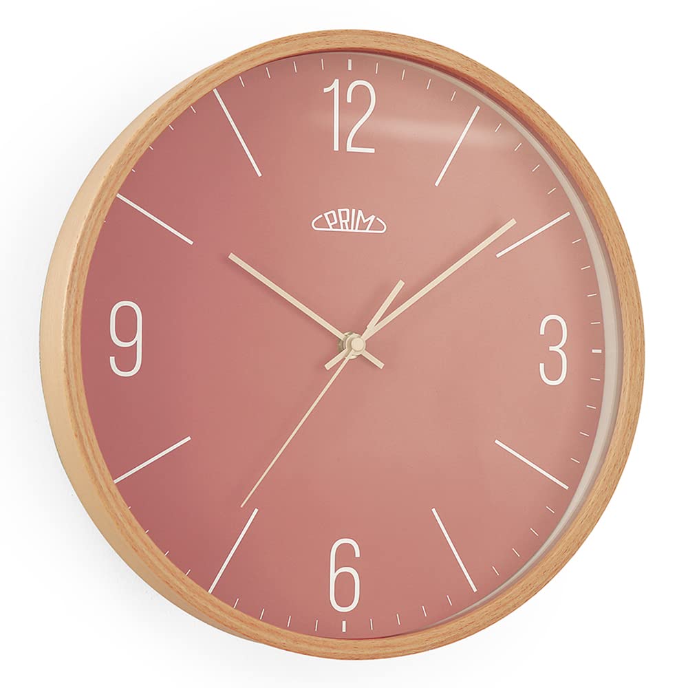PRIM Wooden Wall Clock in Beautiful Colours, Light Wood and Red, Quartz Movement Sweep, Glass, Wood, Diameter 305 x 40 mm - Image 4