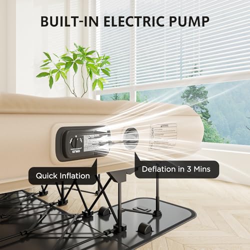 Image of Simpli Comfy Queen EZ Bed Self-Inflating Air Mattress with Built-in Frame, Pump and Wheeled Case, Blow Up Inflatable Rolling Air Bed on Wheels