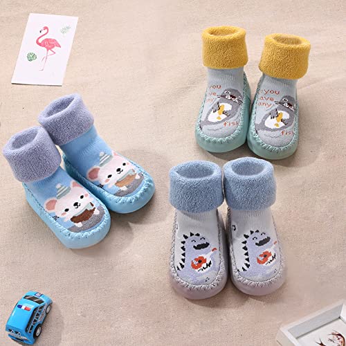 SEAUR 3 Pairs Toddler Slipper Socks Anti Skid Baby Sock Shoes for Walking Infant Moccasins Animal Crib Shoes Sock With Grips4