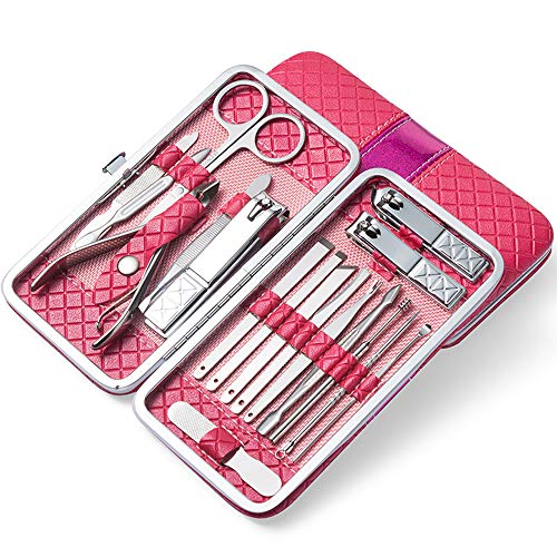 18PCS Portable Manicure Pedicure Set YOUYOUTE Professional Stainless Steel Nail Clippers Tools Nail kit Grooming kit Foot Pedicure Set Facial tools Fingernail Toenail Clippers with Travel Case Rose