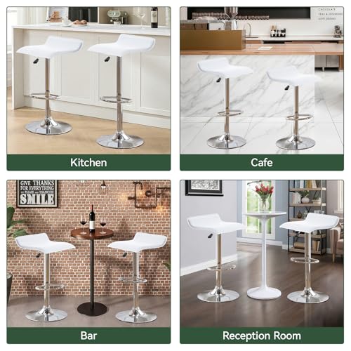 Image of Vogue Furniture Direct Adjustable Bar Stools Set of 2, Modern Swivel PU Leather Airlift Barstools, Backless Kitchen Counter Height Bar Chair for Dining Room (White)