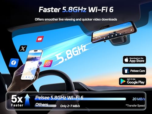 Image of Pelsee P12 Pro 4K Mirror Dash Cam w /ADAS and BSD, 5.8GHz WiFi 20MB /s Download, Rear View Mirror Camera 4K Front and 1080P Rear, Voice Control, GPS, Color Night Vision, 12 inch Touch Screen,32G Memory Card