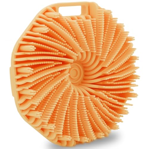 WETANG Silicone Body ScrubberExfoliating Body Scrubbers for use in Shower Silicone Body Brush for Showering and Anti-Slippery Handles for All Skin Types(Orange)