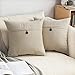 MIULEE Funda de Cojín de Lino Cruzado de Estilo de Casa Rural Funda de Almohada con Adorno de Botón Decoración de Cojín para Sofá Cama Hogar 40x40cm 2 Piezas 1 Botón Blanco como La Leche