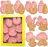 Baby-Dusche-Ausstecher-8 Kunststoff-Plätzchenstempel-Cartoon-Spaß-Plätzchenform,3D Bayby-Dusche-Ausstecher-Set