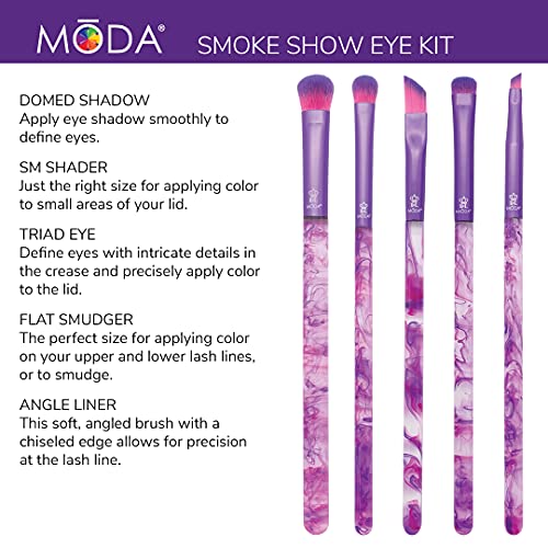 MODA Smoke Show, 5pc Eye Makeup Brush Set, Includes - Shadow, Shader, Triad, Smudger & Liner Brushes, Purple - Image 3