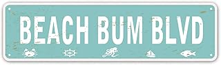 Angeloken Beach Bum BLVD Metal Sign - Vintage Rustic Lake House Cottage Cabin Cave Wall Decor - 4x16 Inch