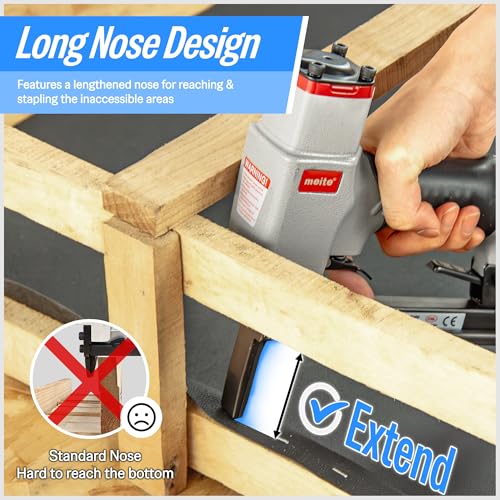 meite 7116BL Pneumatic Upholstery Stapler with Long Nose-1/4-Inch to 5/8-Inch 22 Gauge 3/8'' Crown Fine Wire Stapler thumbnail 4