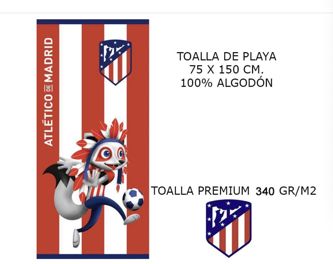 Serviette Cadeaux Football AT Madrid, Produits exclusifs pour Fans d'Atleti, pour Les Fans de Football, Accessoires, 100% Coton, (75 x 150 cm)