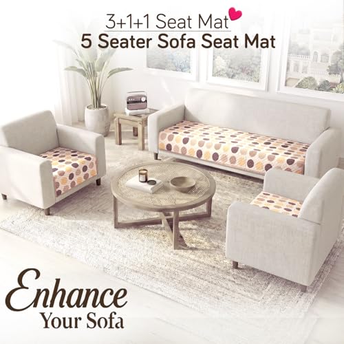 Image of HOKIPO 'Homehues Series' Printed Quilted Sofa Cover Mat for 5 Seater Set - Brown Polka Dot (IN-806 * 2 + IN-809 - D4)