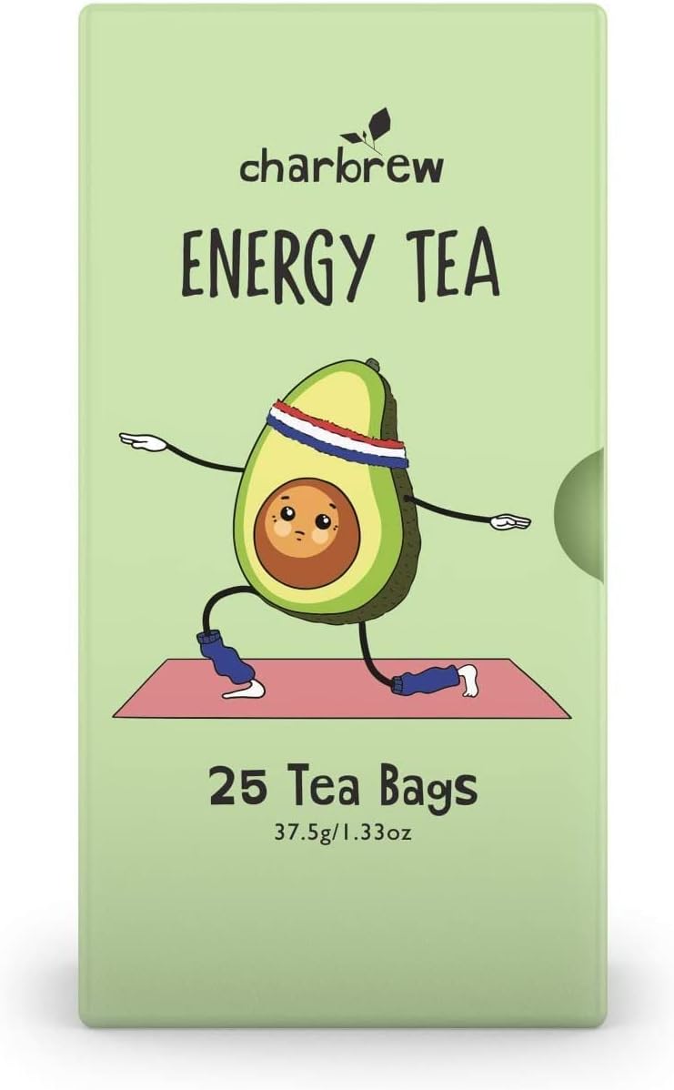 Charbrew Decaffeinated Tea - 4 boxes of 25 Teabags each (150g/5.3oz) 100 Day Supply Decaf ENERGY TEA - Naturally Caffeine Free Healthy Tea for Stress and Anxiety Relief