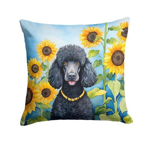 Caroline's Treasures in Sunflowers Throw Pillow, 14Hx14W, Poodle 6138