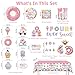 180pcs Four Ever Sweet Birthday Decorations Serves 25, All-in-one Set with Banner, Hanging, Tableware, Tablecloth, Balloons, Cupcake Topper, Etc. for 4th Birthday Decorations Girl