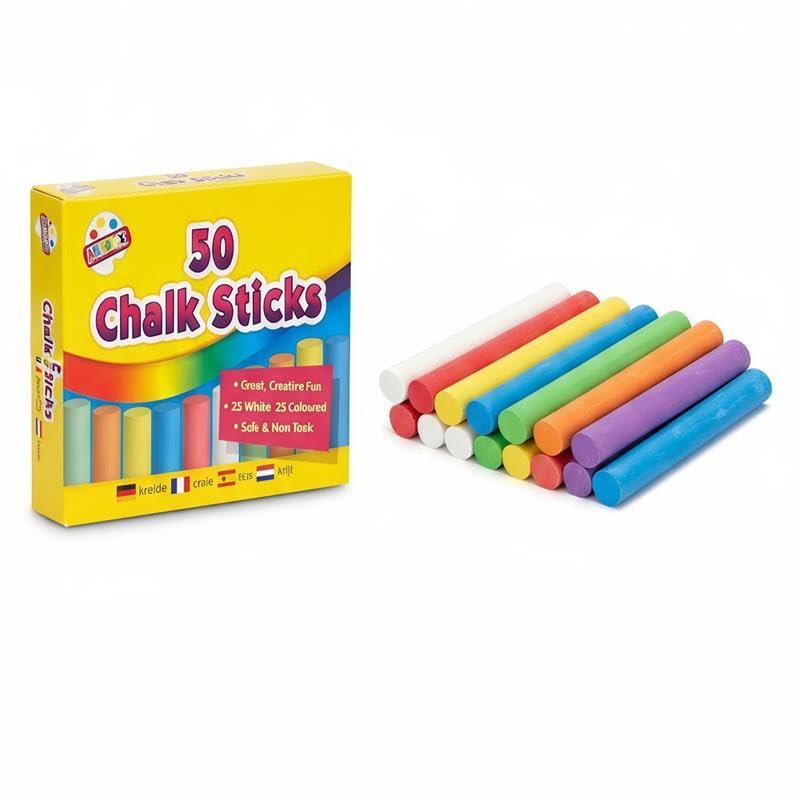 HiFEN® 50 Pcs Assorted Sidewalk Chalk Sticks, Bright, Smooth & Washable Colours for Kids Outdoor Art, Blackboard