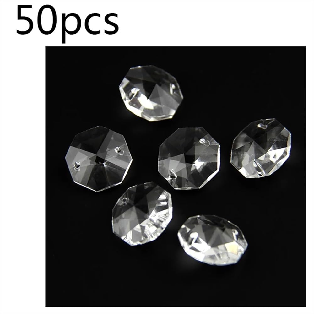Cristalli pendenti Prismi 50 pz 18mm/20mm/22mm/50mm Perline di Cristallo Trasparente In 2 Fori Perline Sciolte Lampada gocce Parti Cristalli pendenti per la decorazione(50mm 50pcs)