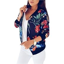 Chvity Womens Floral Jackets Zip Up Crewneck Long Sleeve Coat Lightweight Crop Casual Fall Spring Cardigan Top