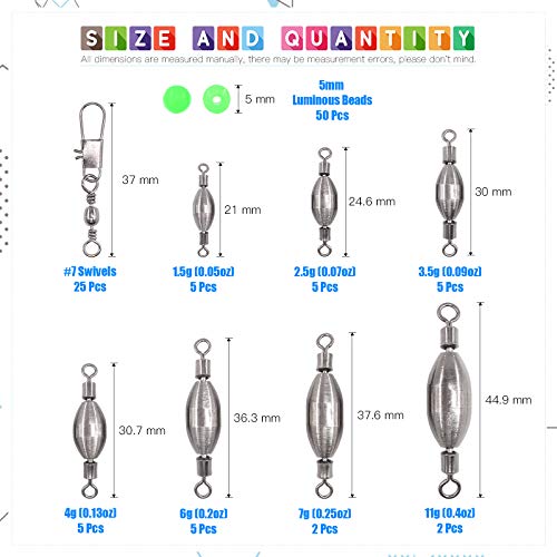 image for Glarks 104Pcs 1.5g 2.5g 3.5g 5g 7.5g 10g 15g Quick Set Up Brass Fishin