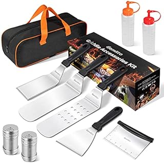 GEMITTO BBQ Accessories Set 10 pcs, Metal Spatula Set BBQ Tool, Griddle Accessories Set Tools, Metal Barbecue Spatula Kit for Flat Top, Teppanyaki, Outdoor Camping & BBQ, Cooking Gift for Friends