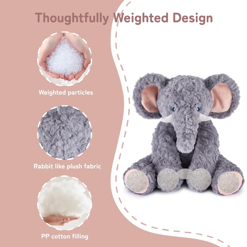 Image of Niuniu Daddy Weighted Stuffed Animal, 14 in 3.5 lbs, Elephant Calming Plush | Heavy sensory lap pad, lying body pillow for sleeping, machine wash, huggable plushies, soothing gift for kids and adults