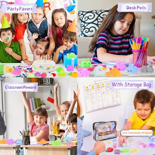 LEEHUR 100PCS Kawaii Squishies - Mini Stress Relief Fidget Toys for Kids Party Favors & Classroom Prizes with Storage Bag