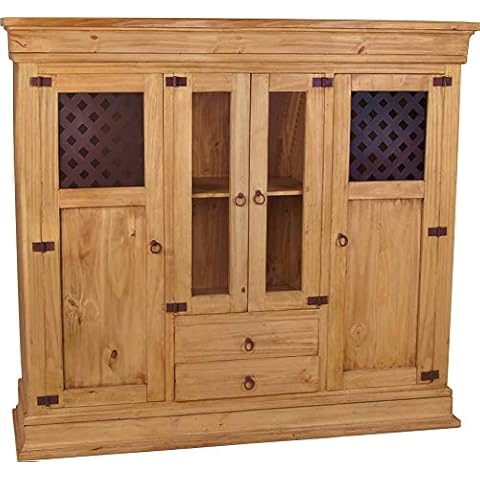 MiaMöbel Highboard Mexico 150x142x45 cm Mexico Möbel Landhausstil Glas Massivholz Pinie Honig Cover