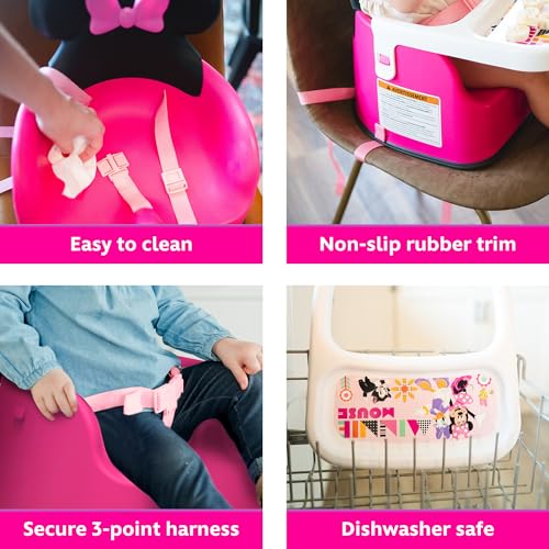 Image of The First Years Disney Minnie Mouse Booster Seat for Kitchen Chair- Includes Removable Tray - Contoured Toddler and Baby Seat with 3-Point Harness for Mealtime - Lightweight Travel Booster Seat