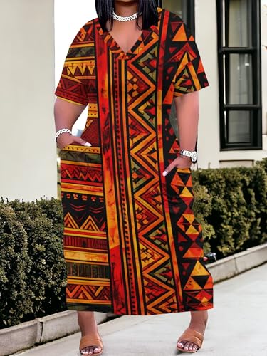 Image of SUZONANA Plus Size Dresses for Curvy Women African Print American Dress Summer Outfits Casual Loose with Pocket