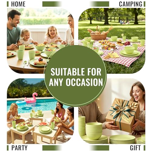 Perlapoc Wheat Straw Dinnerware Set 40-Piece Service for 8 Unbreakable Dishes Set Plates and Bowls Sets Drinking Glasses Microwave Safe Dish Set Lightweight Dinnerware Set for Home & Kitchen - Yellow by Perlapoc - Image 8