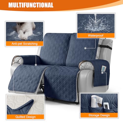 Image of VANSOFY Waterproof Recliner Loveseat Covers Washable, Navy Blue,2 Seater | 1-Piece, Non-Slip with Elastic Straps, Sofa Cover with Pocket for Dogs, Pets