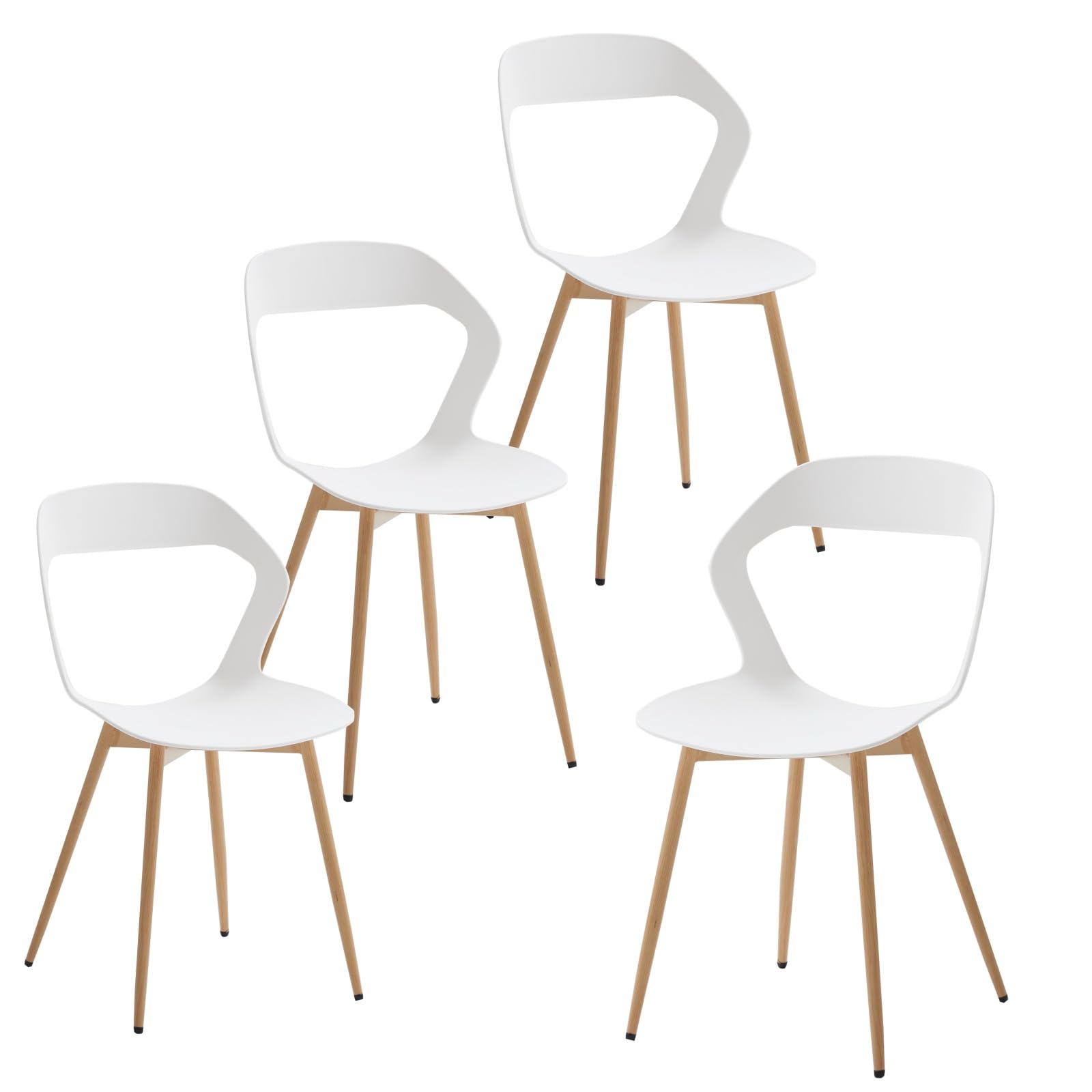 Juego de 4 sillas de jardín Exterior, Silla de Polipropileno, Asiento de Polipropileno, Patas de Hierro metálico, Adecuado para jardín, Invernadero, Terraza, Balcón (Blanco, 4)