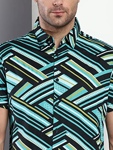 Image of Dennis Lingo Men's Abstract Print Slim Fit Rayon Casual Shirt with Spread Collar & Half Sleeves