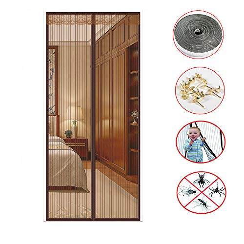 Preisvergleich Produktbild TOPYL Aktualisiert Magnetische Bildschirmtür,türbildschirm Mit Stark Lange Magnete,hände Frei Fehlerbildschirm,ideal Für Terrasse Rv,Haustier Bildschirmtür Kaffee 200x70cm(79x28inch)