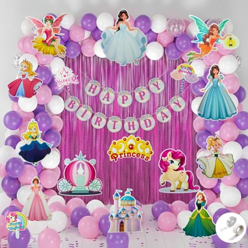 71 pcs Princess Theme Birthday Decoration for Girls Balloon Garland Kit Princess Figure Cutouts Cake Topper 1st Birthday Princess Party Decoration for Girls (Pack of 71, Multicolor)
