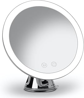 Fancii LED Lighted 10X Magnifying Makeup Mirror, Rechargeable - 3 Dimmable Tri-Color Light Settings, Suction Vanity Mirror, Metallic Finish, Cordless Travel Bathroom Mirror - Lana (Chrome)